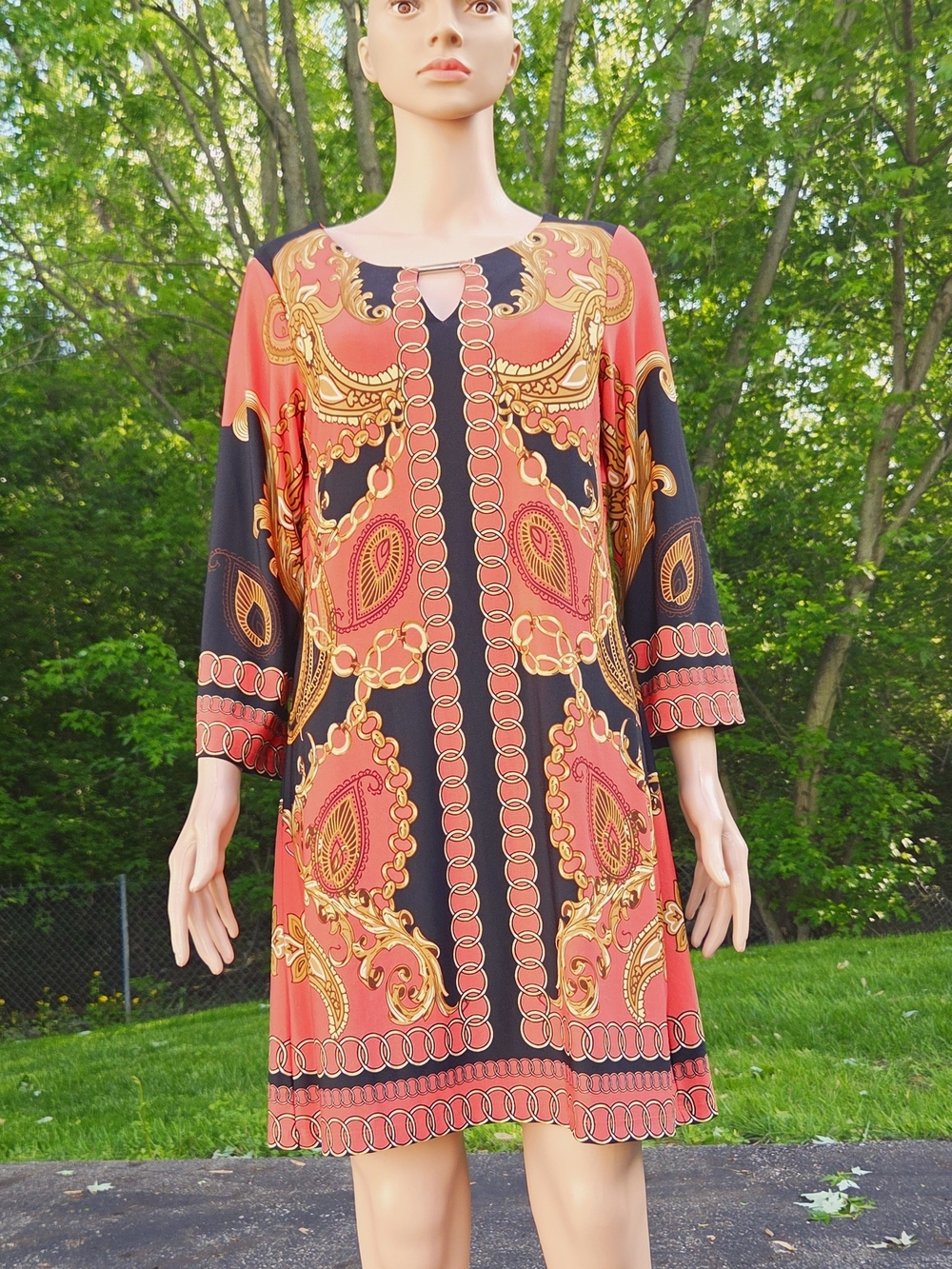 Haani Coral and Black Paisley-Print Mini Dress